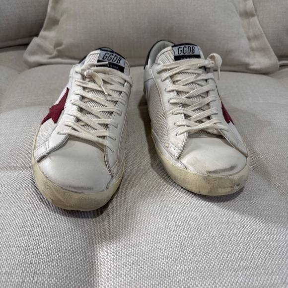 Golden Goose Sneakers Nappa leather in cream color with red suede star. EU45 - Picture 2 of 4